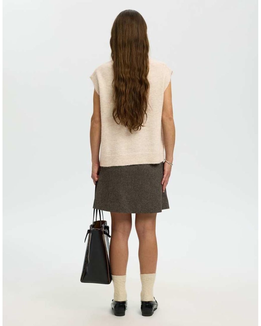 SELECTED White Lulu Denim Relaxed Fit Crew Neck Knitted Vest