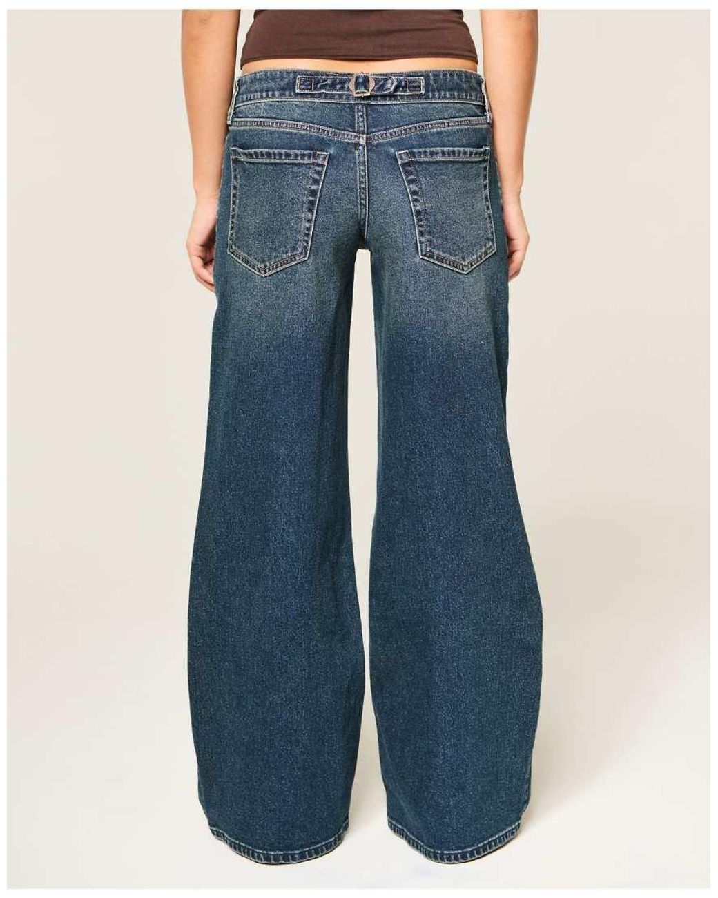 Hollister Blue Andi Adjustable Waist Ultra Low-Rise Dark Wash Super Baggy Jeans