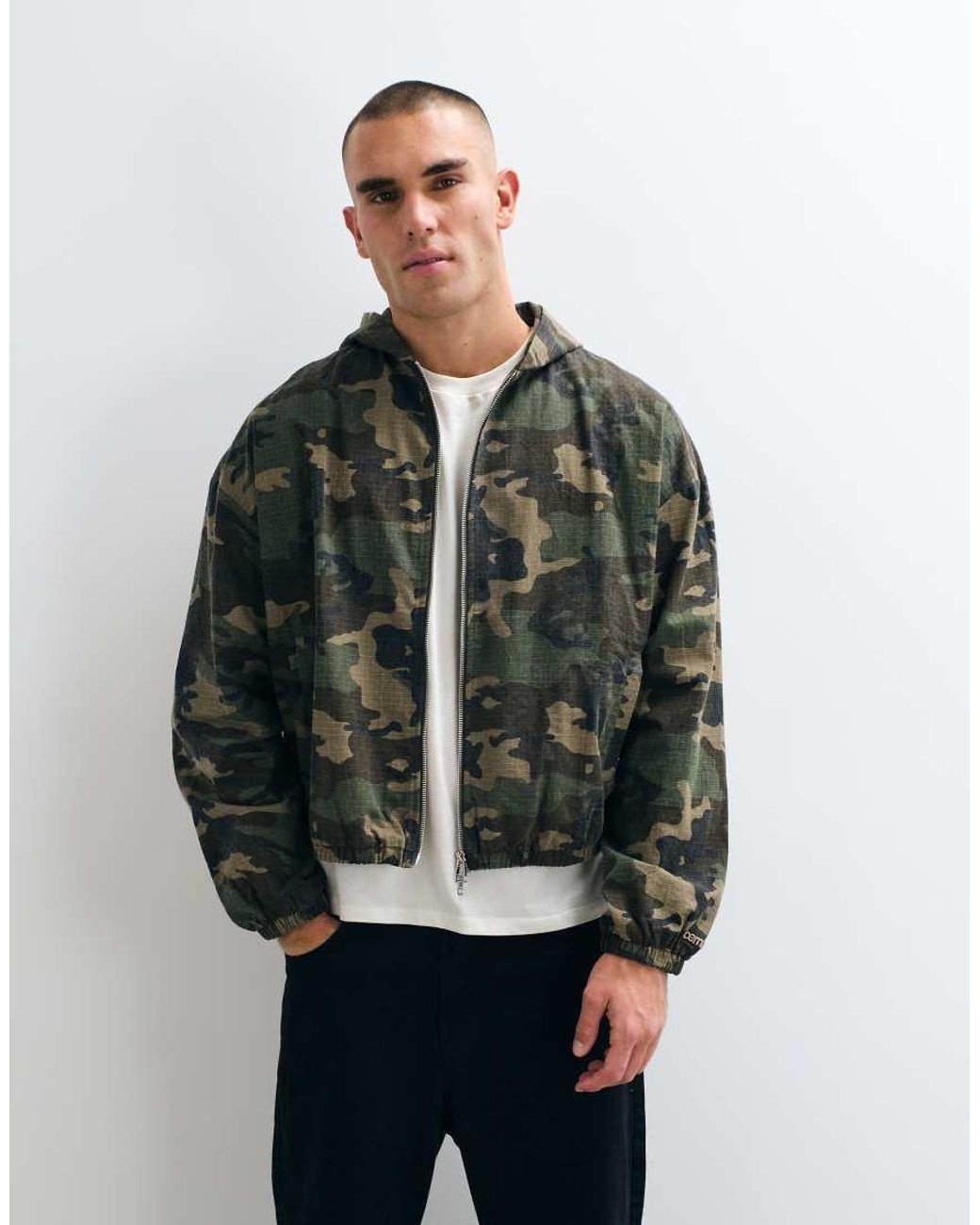 CERNUCCI Green Camo Ripstop Zip Through Hooded Jacket for men