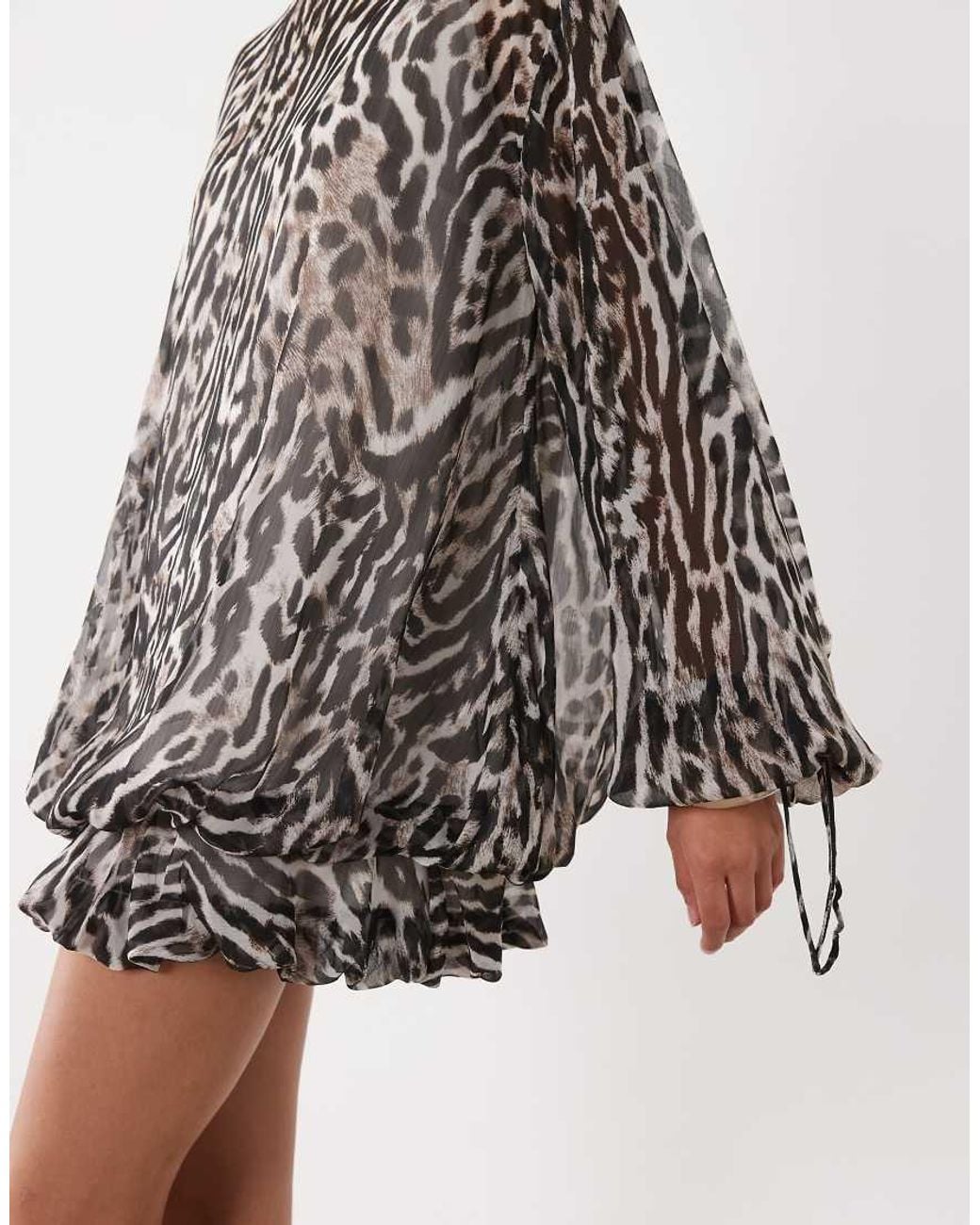 ASOS White High Neck Chiffon Mini Dress With Blouson Waist