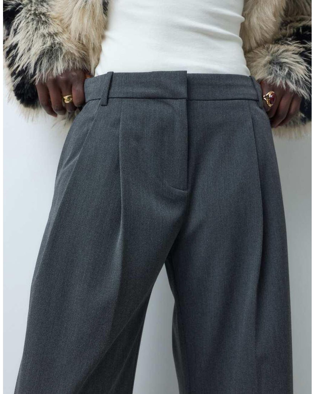 Weekday Gray Pleated Wide Leg Trousers