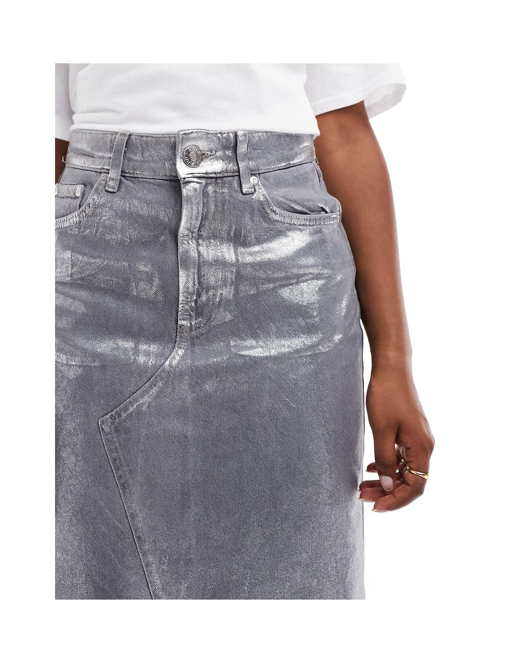 Coated denim midi clearance skirt