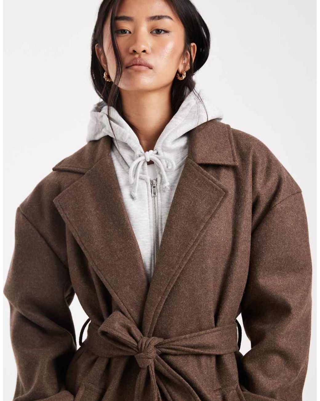Brave Soul White Faux Wool Longline Belted Overcoat