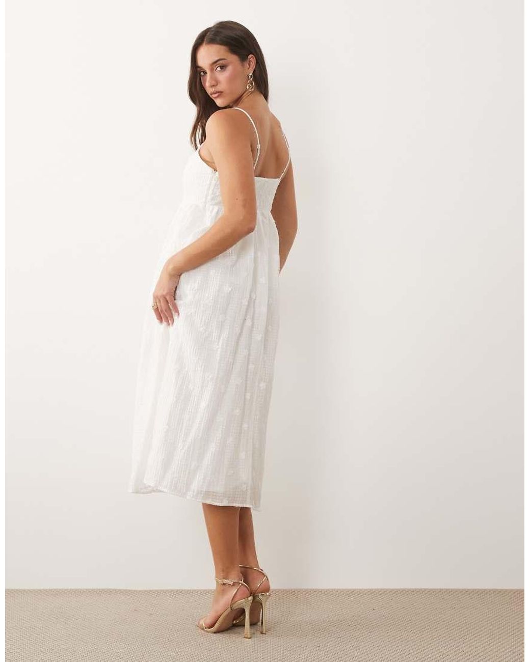 Vila White 3d Floral Applique Textured Cami Maxi Dress