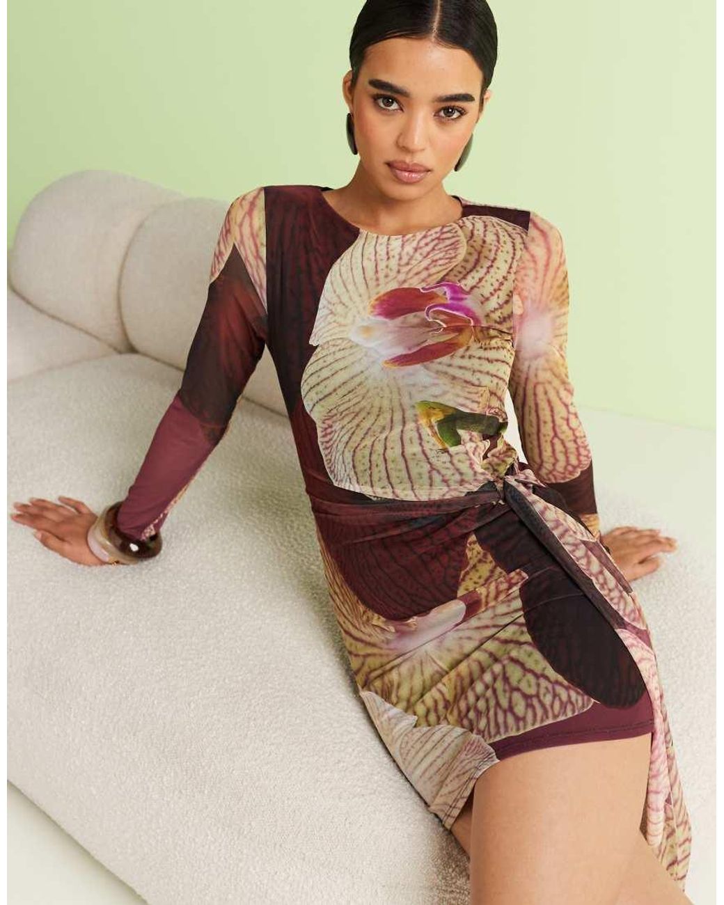 River Island Asymmetrische Mini-Jurk Van Mesh Met Gestrikte Zijkant in het Red