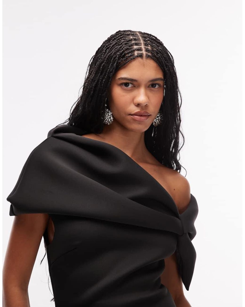 ASOS Black exaggerated Bardot Midi Dress