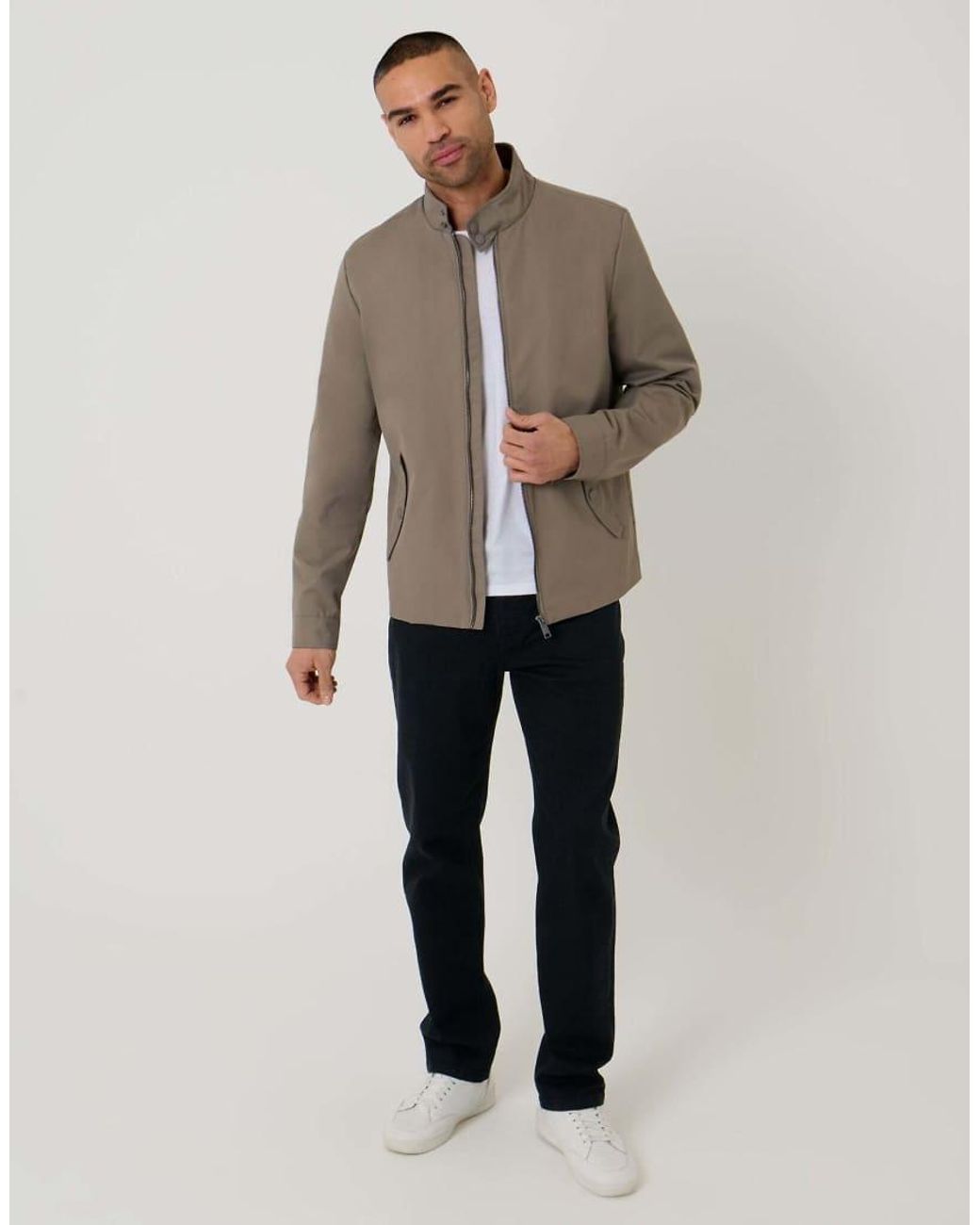 Threadbare Brown Showerproof Lightweight Zip Up Harrington Jacket for men