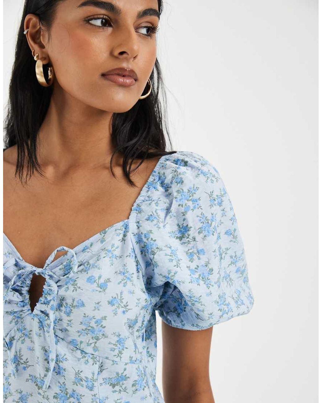 Vero Moda Blue Puff Sleeve Tie Front Detail Maxi Dress