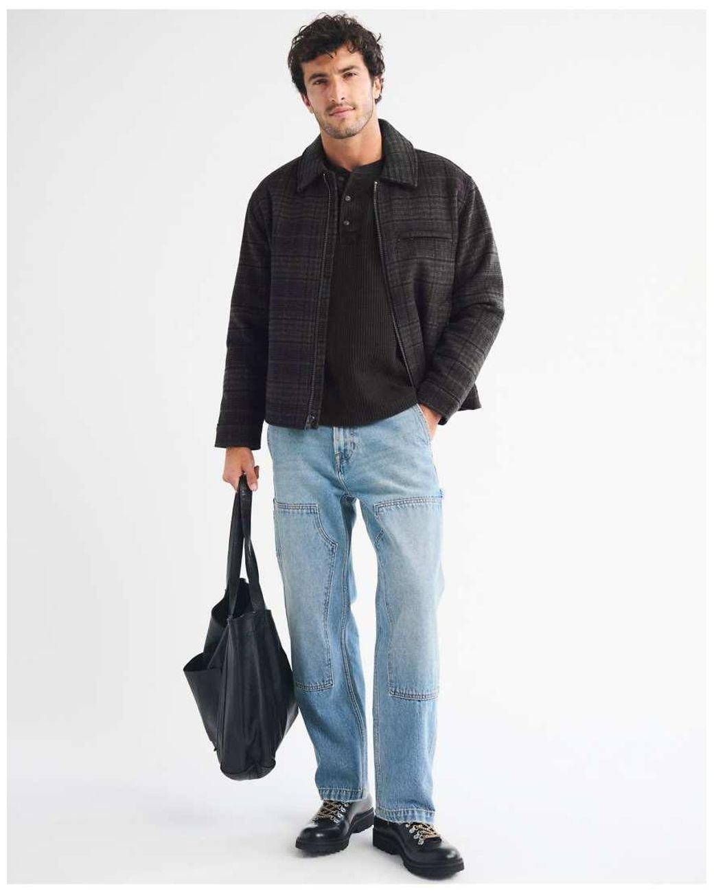Abercrombie & Fitch Black Classic Waffle Henley for men