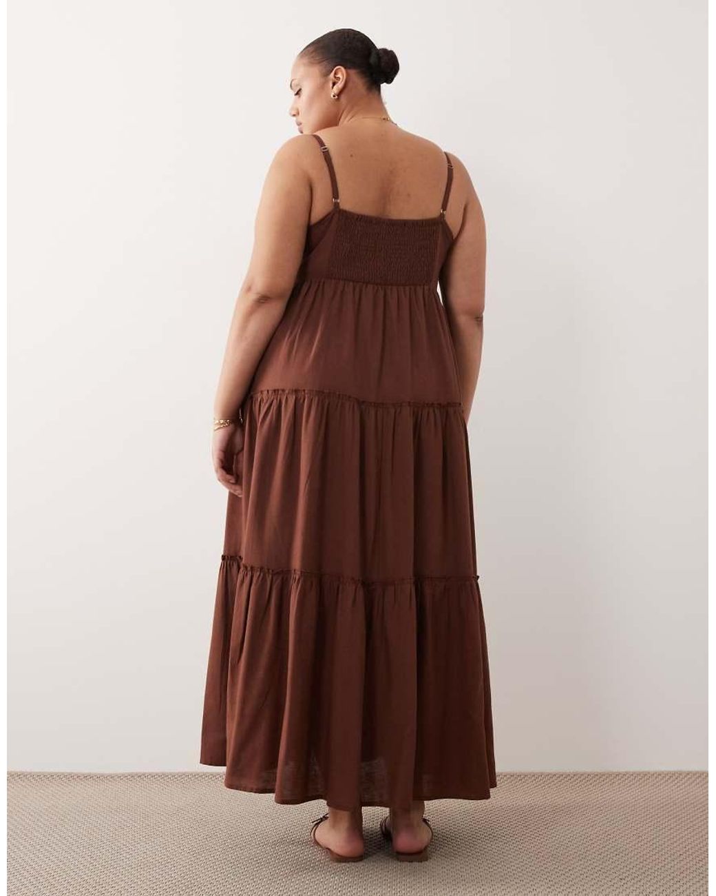 Esmee Curve Brown Tiered Maxi Beach Dress