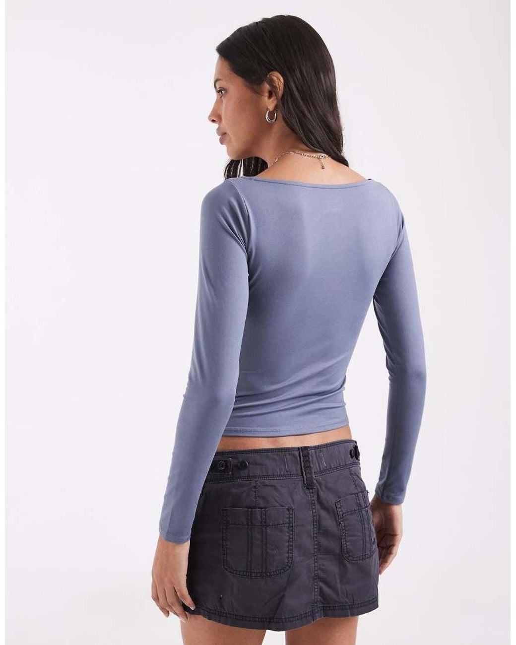 Hollister Blue Long Sleeve Seamless Scoop Neck Top