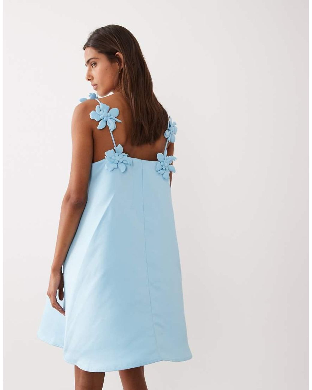 Y.A.S Blue Structured Satin Mini Dress With Floral Appliqué Straps