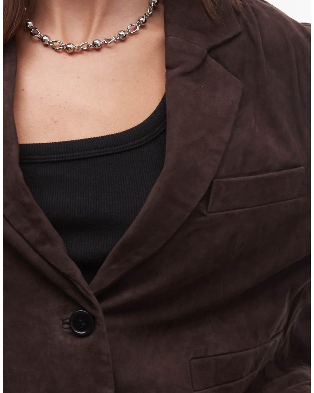 AllSaints Brown Apton Co-Ord Suede Leather Cropped Blazer