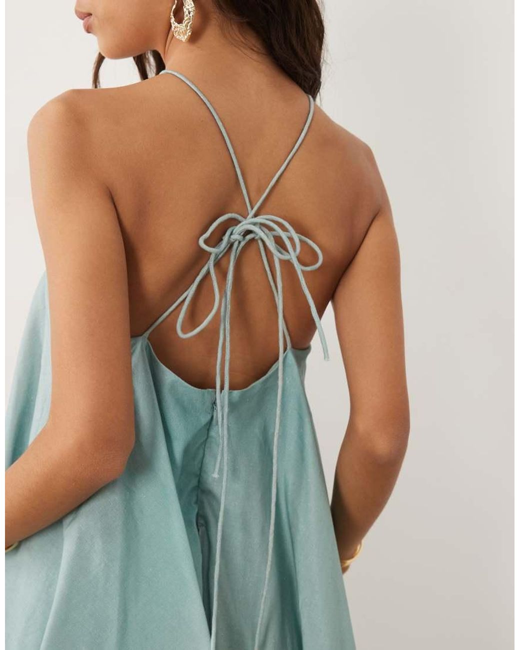 ASOS Blue Halter Volume Double Layer Open Back Maxi Dress