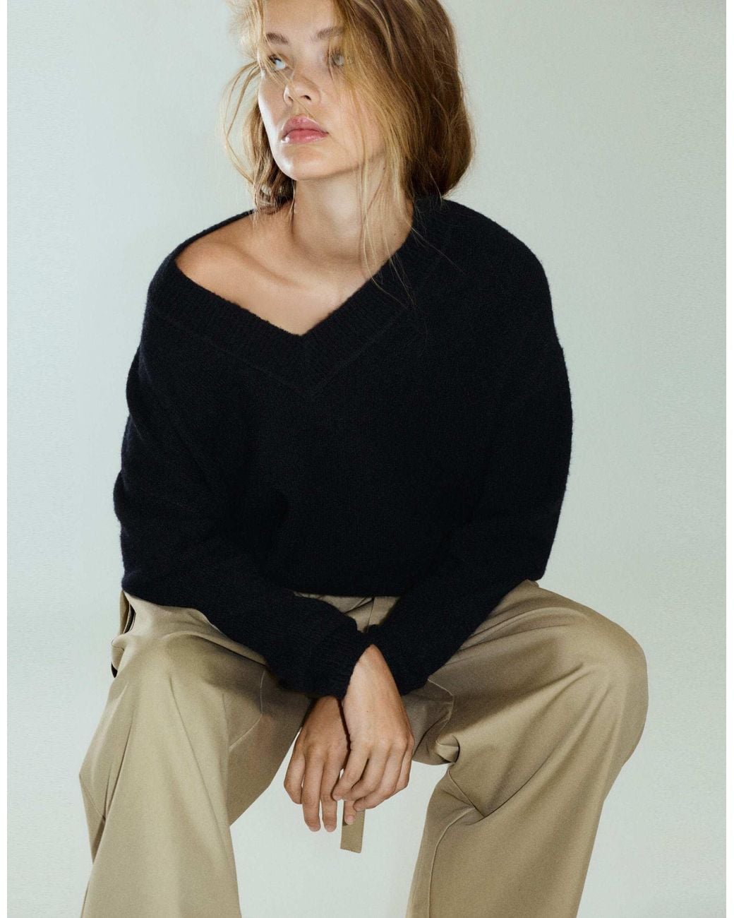 Pull col v coupe carrée Pull&Bear en coloris Blue