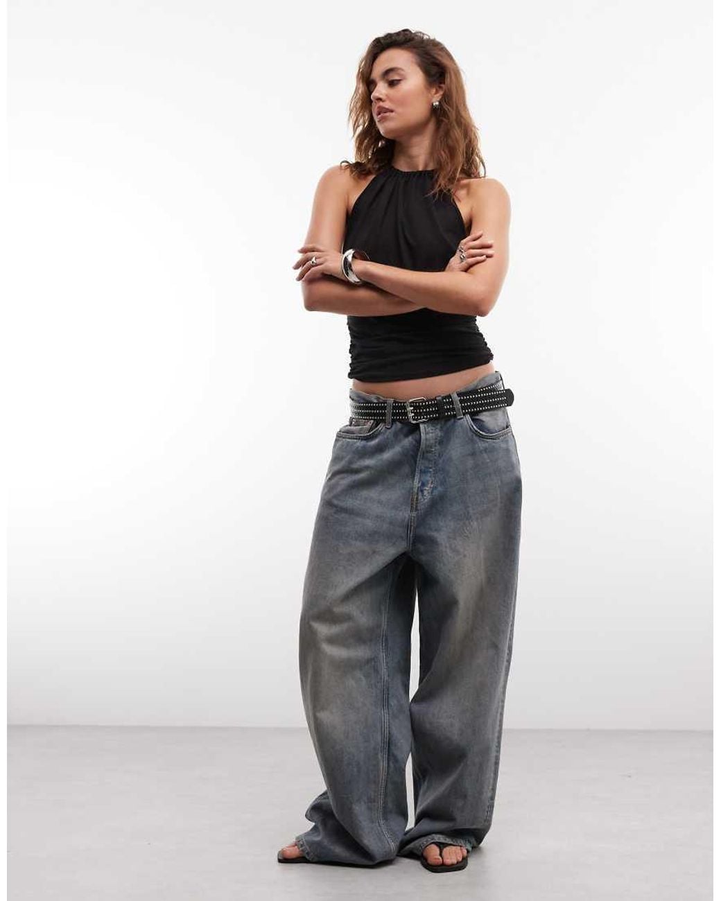 Weekday Black Ruched Halter Neck Top With Open Back