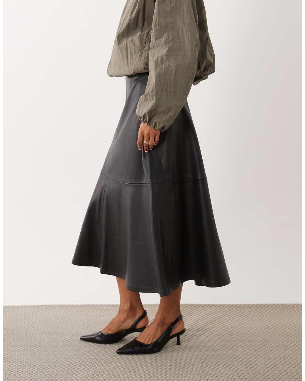 Mango Midi-Rok Van Imitatieleer in het Black