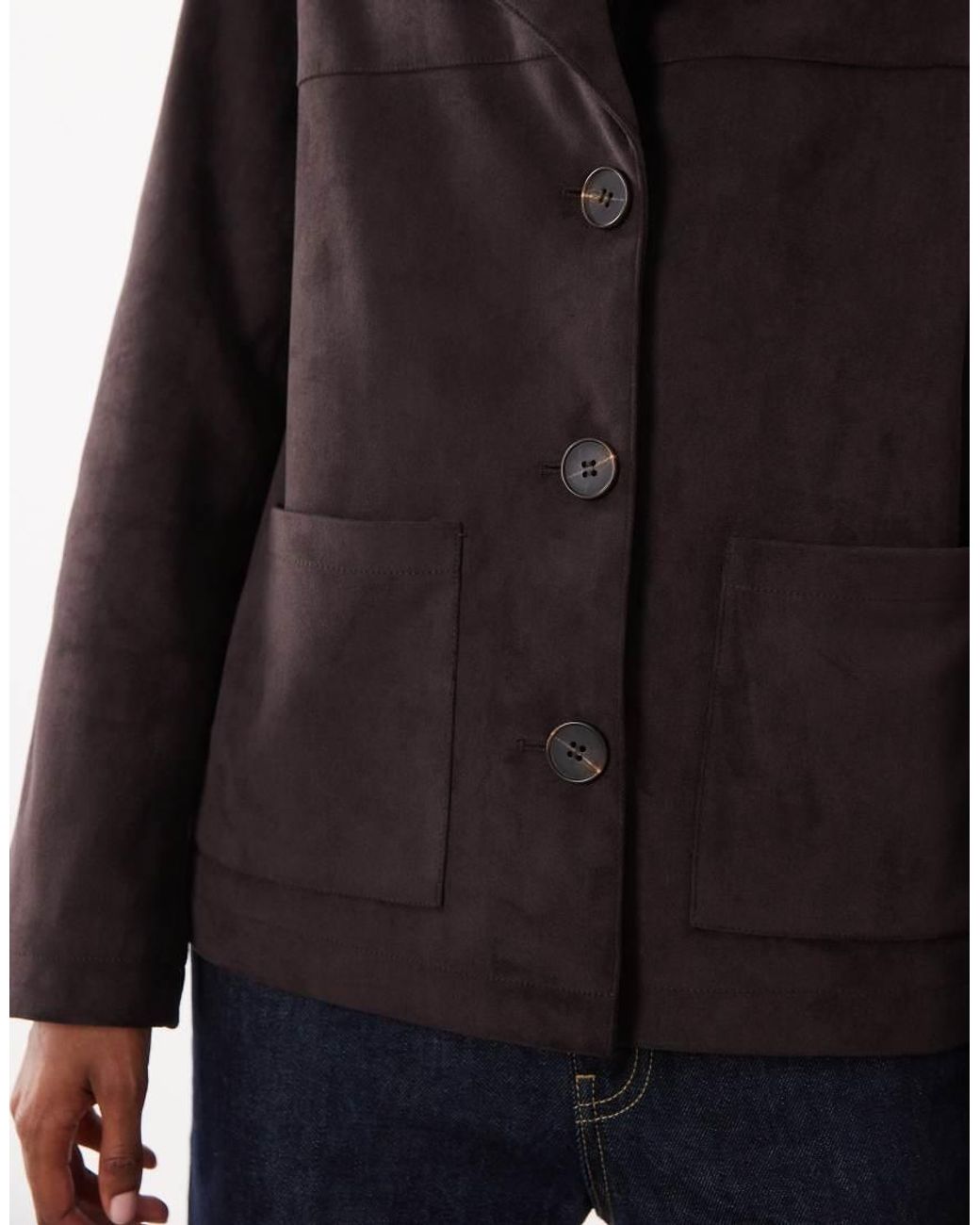 Threadbare Black Faux Suede Mid Length Button Down Jacket
