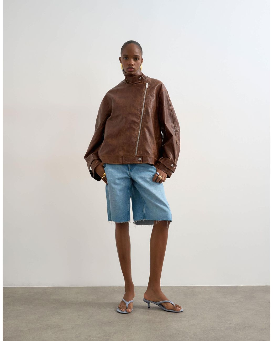 TOPSHOP Brown – bikerjacke aus kunstleder