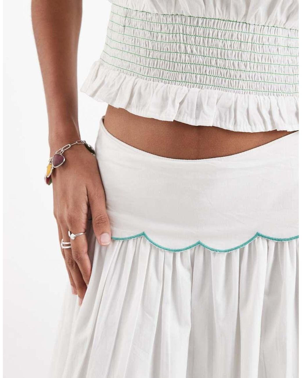 Neon Rose White Co-Ord Tiered Midaxi Skirt