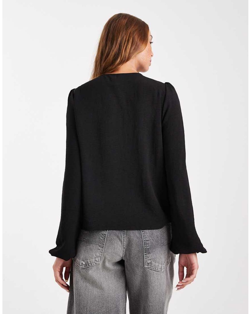 Pieces Blue Tie Front Woven Blouse