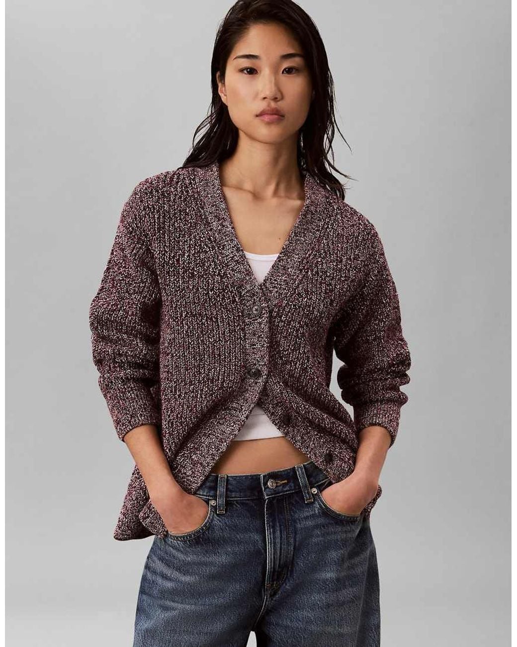 Calvin Klein Purple Relaxed Mouline Cardigan