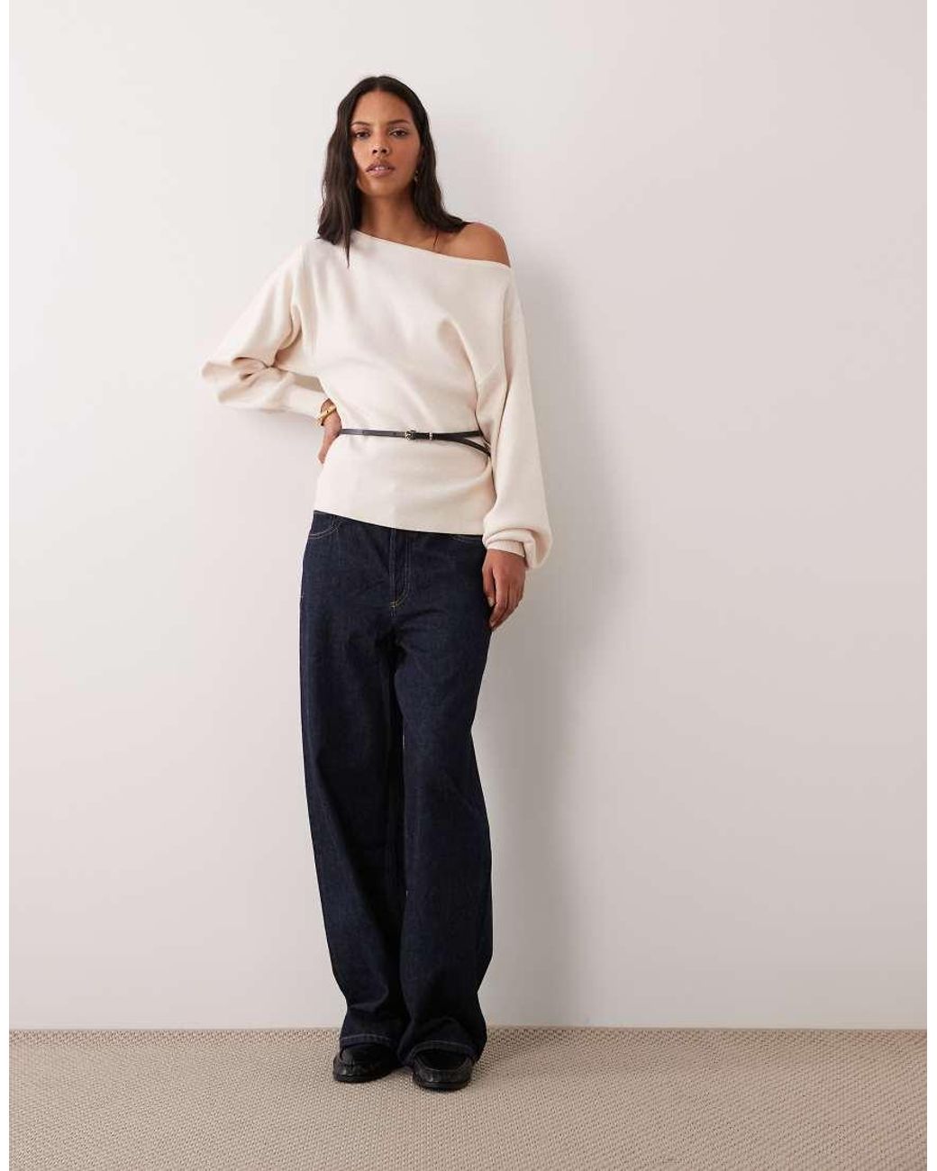 ASOS Natural Belted Slash Neck Jumper