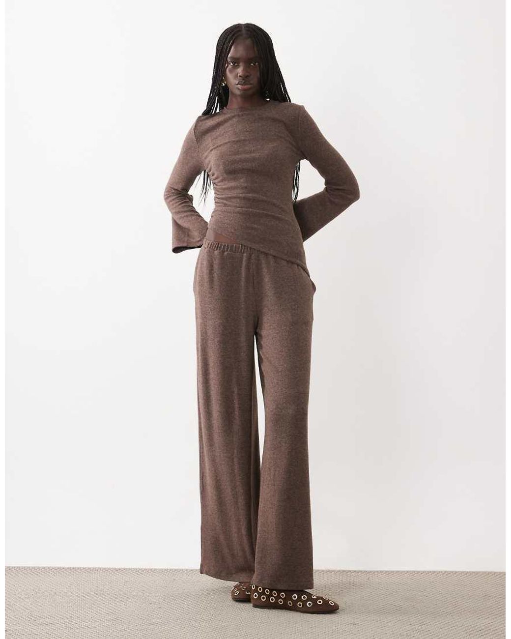 ASOS Brown Supersoft Asym Hem Long Sleeve Top