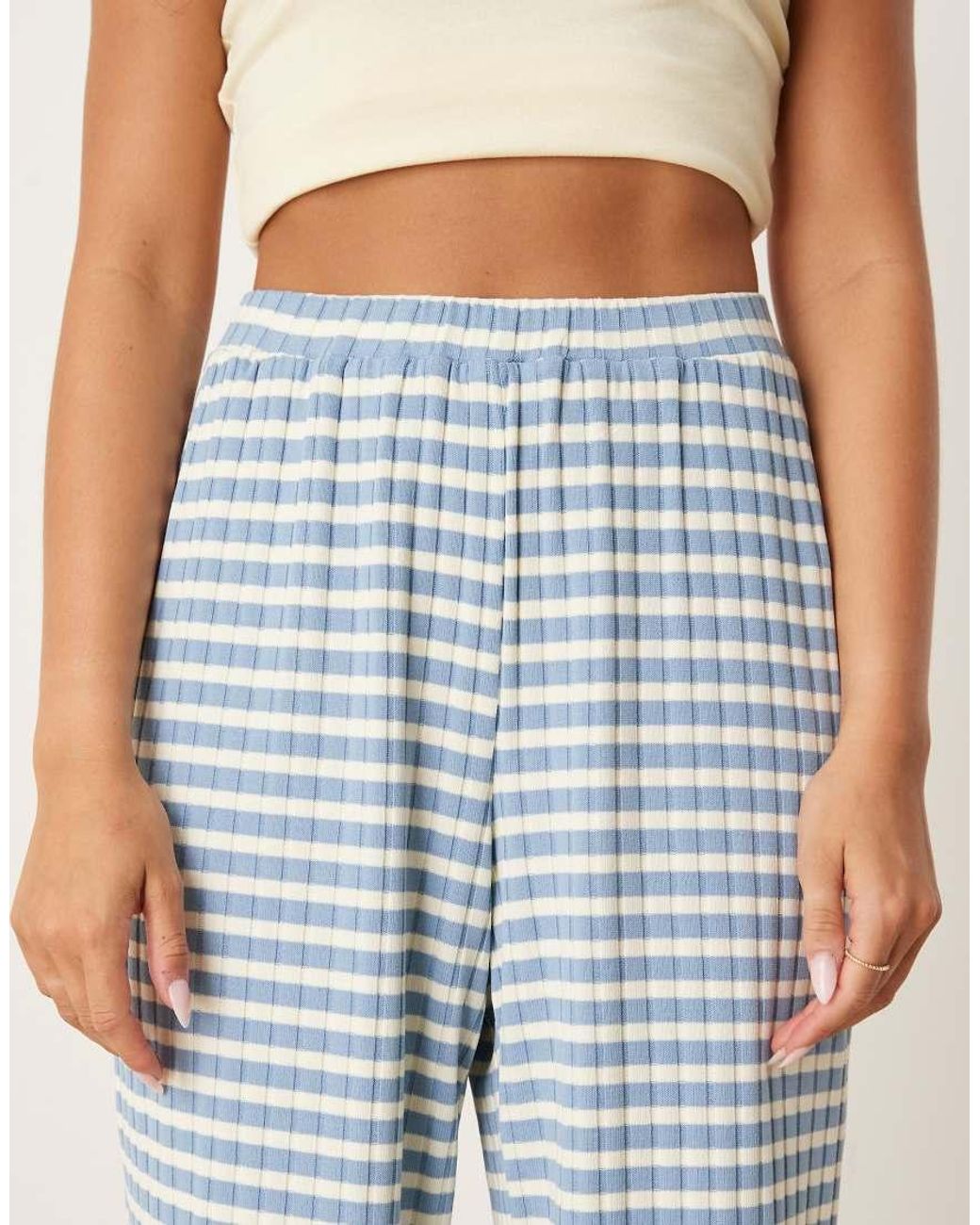 Vrg Grl Blue Fara Striped Wide Leg Slinky Trousers