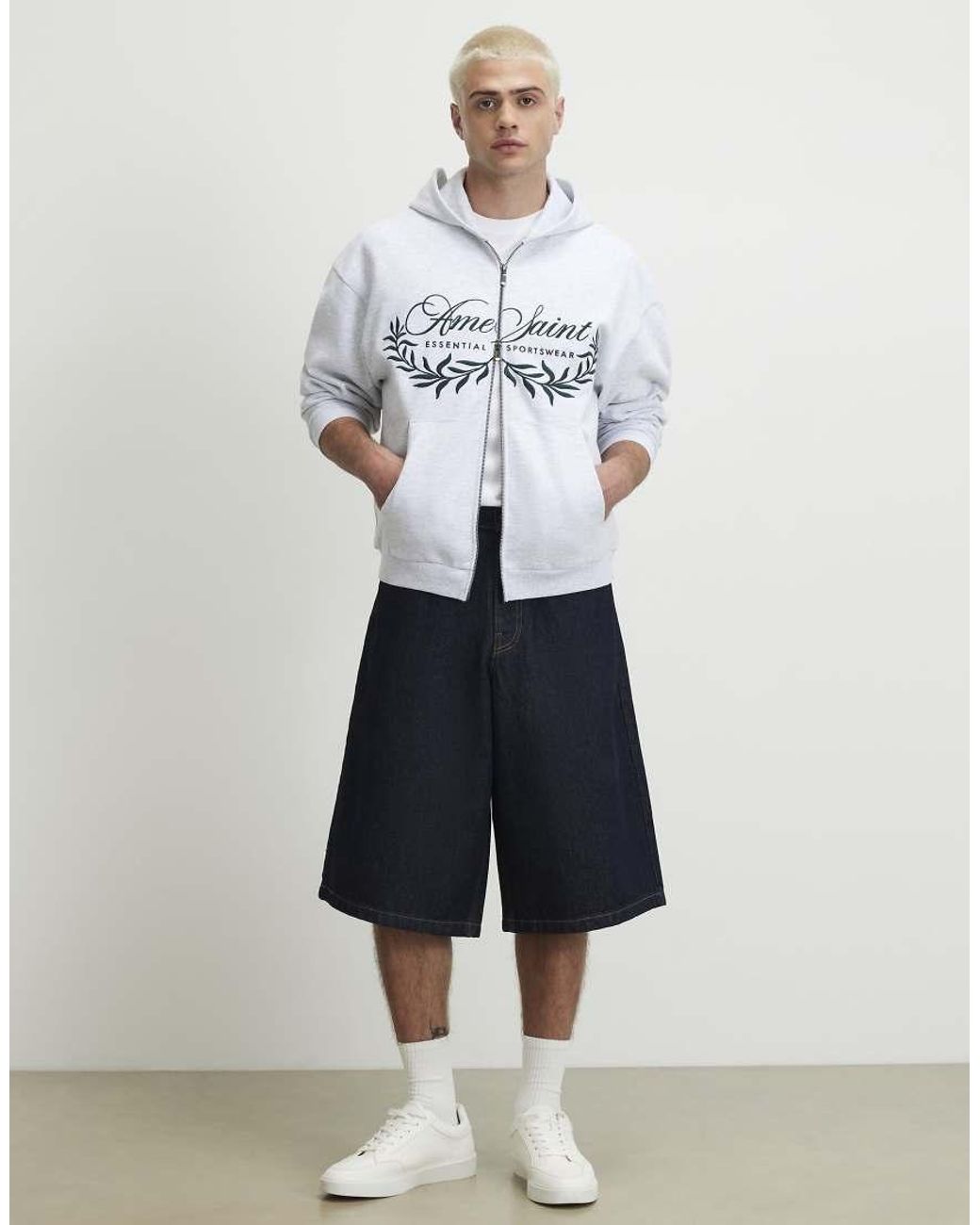 River Island White Oversized Fit Cotton Ame Saint Hoodie for men
