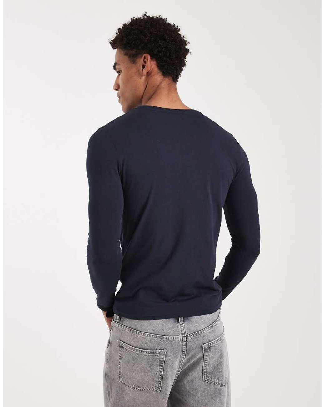 ASOS Blue Essentials Muscle Fit Long Sleeve T-shirt for men