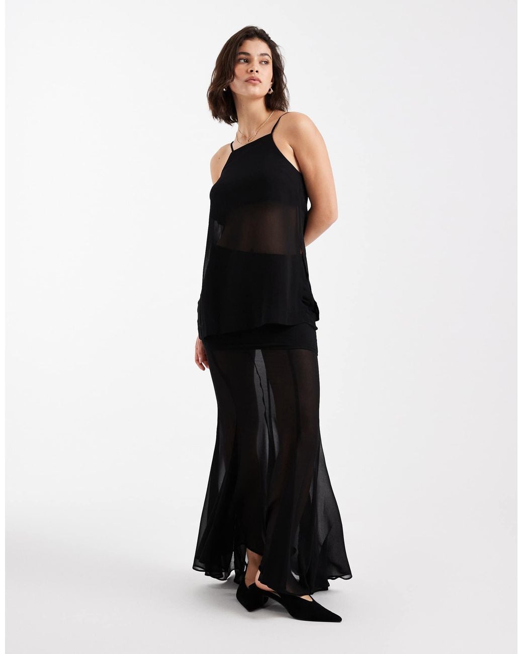 ASOS Black Chiffon Overlay Square Neck Cami