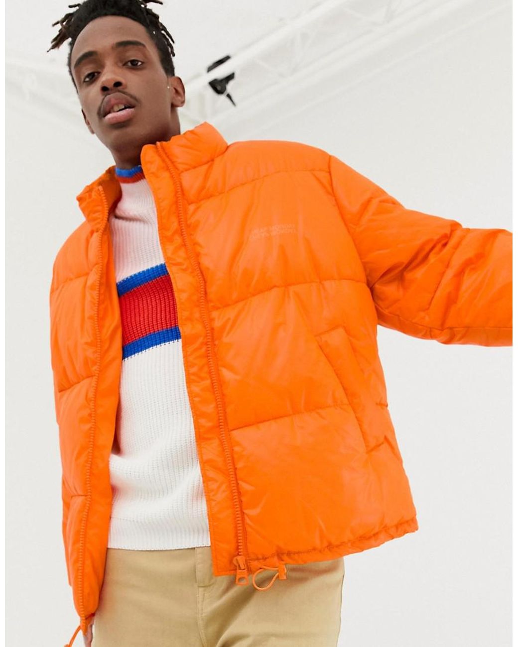 Cheap Monday Denim Puffer Jacket Orange for Men | Lyst