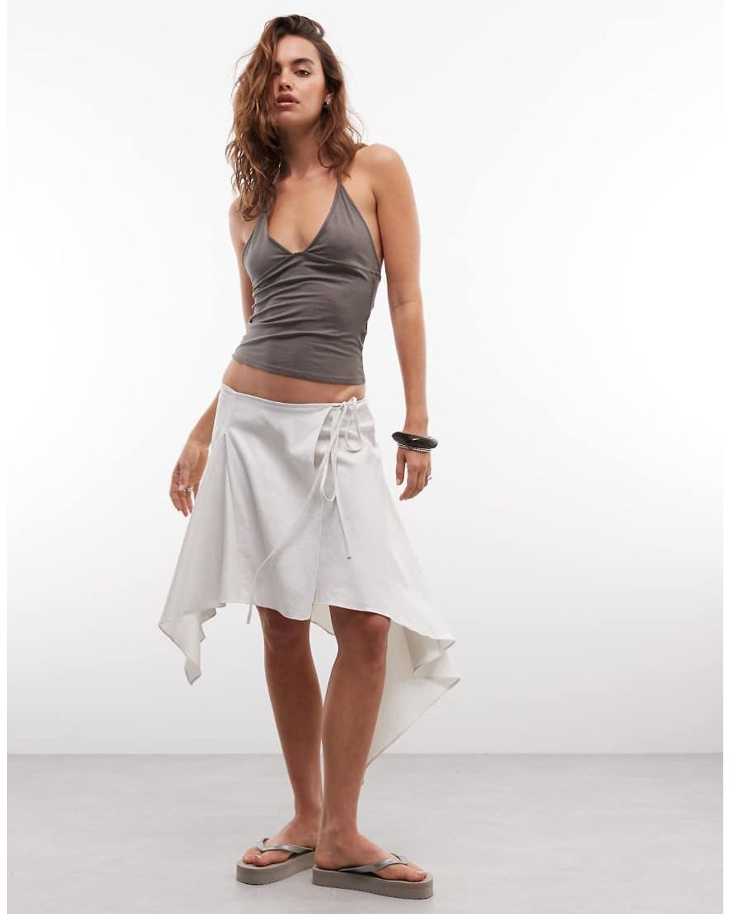 Weekday White Asymmetric Draping Midi Wrap Skirt