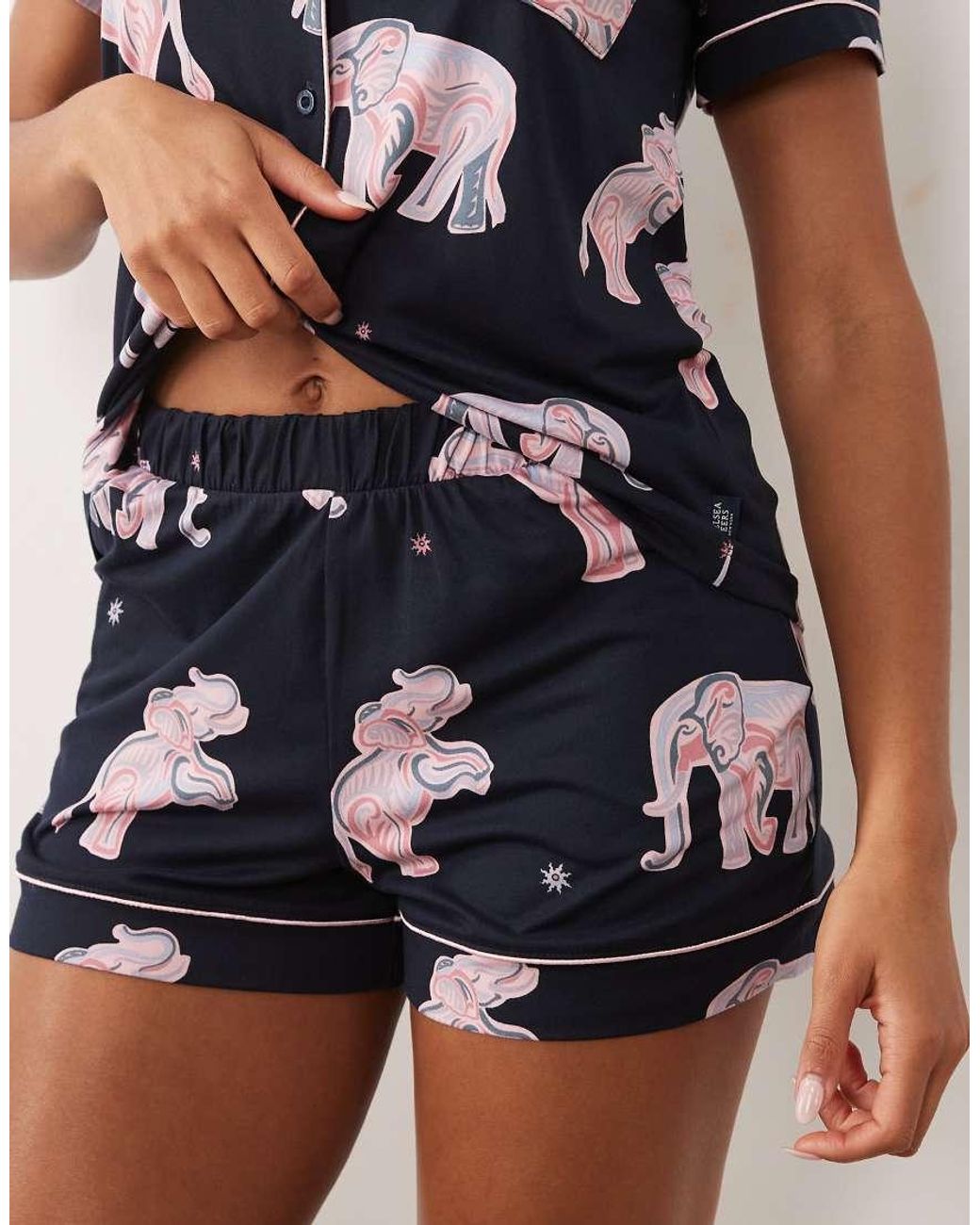 Chelsea Peers Blue Revere Top And Shorts Set With Elephant Print