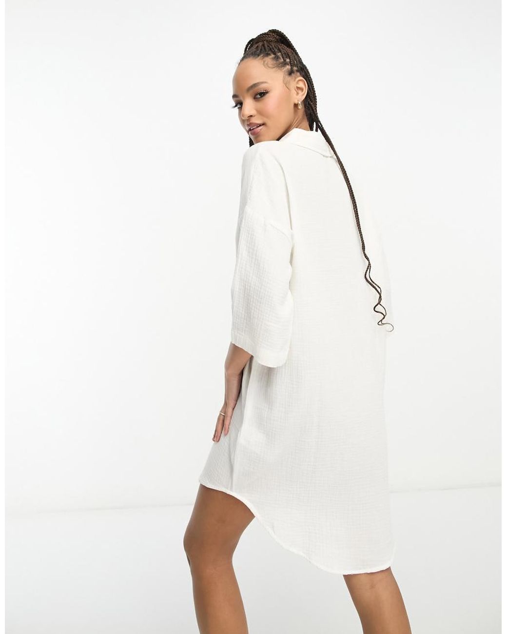 Vero Moda White Textured Oversized Shirt Dress