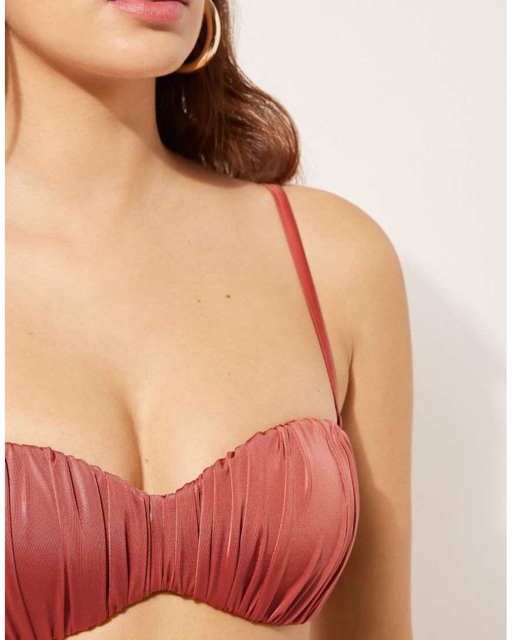 Calzedonia Red Calzendonia Bandeau Bikini Top Shiny Satin
