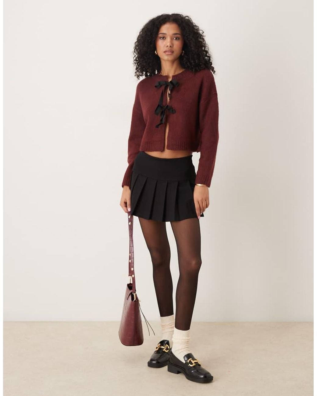 Brave Soul Red Cropped Cardigan With Black Ribbon Ties