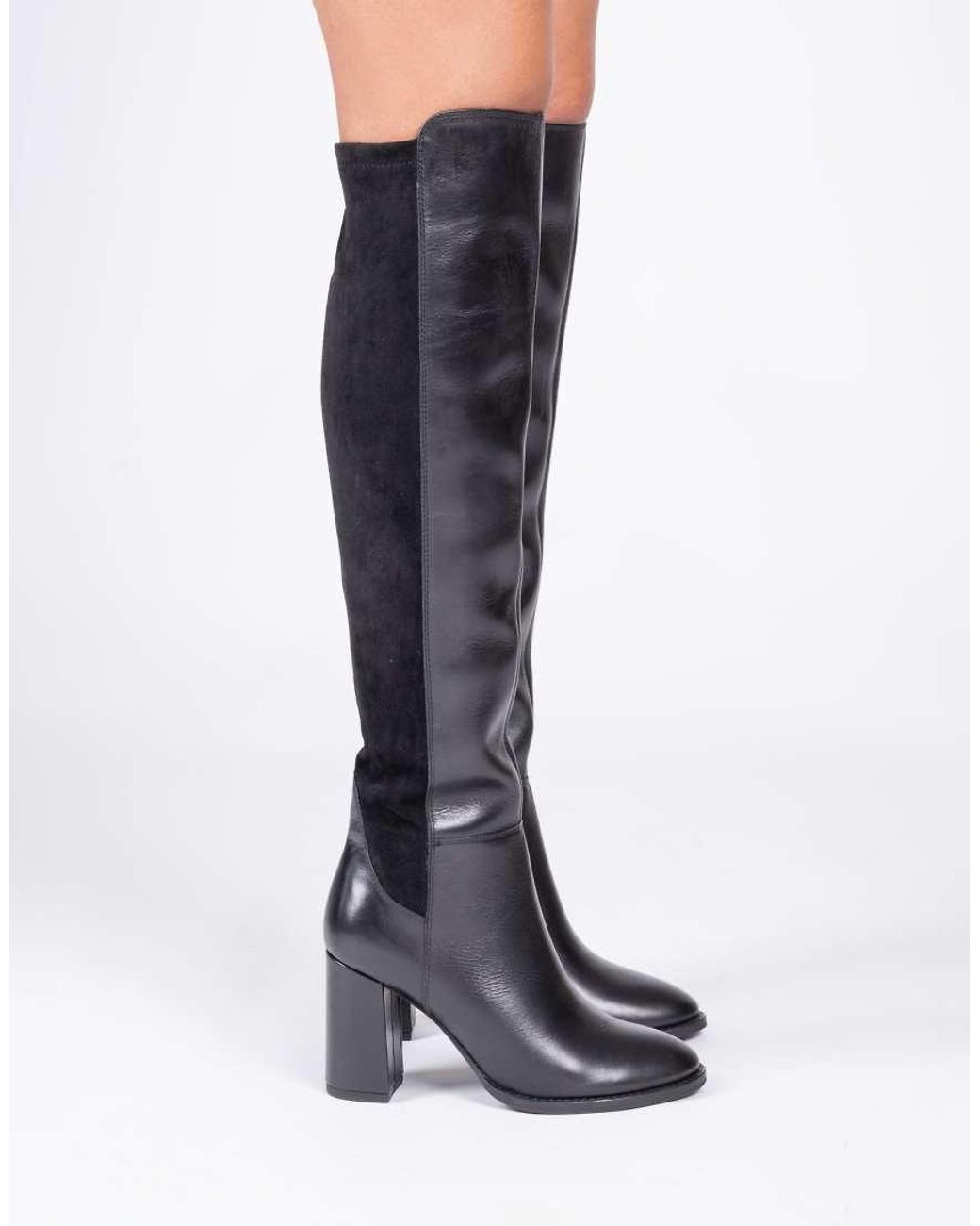 OFF THE HOOK Blue Halle Over-The-Knee Leather Boot With Block Heel And Inner Side Zip