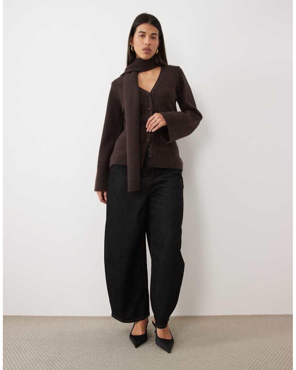 Pretty Lavish Black Knit Scarf Detail Cardigan