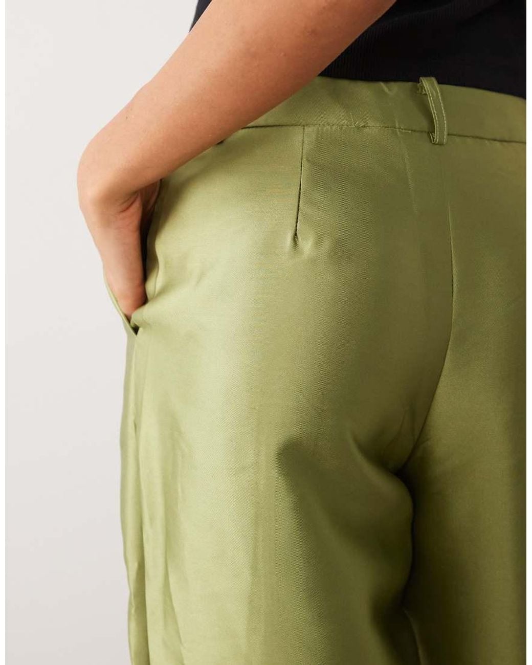Vila Green Wide Leg Seam Detail Satin Trousers