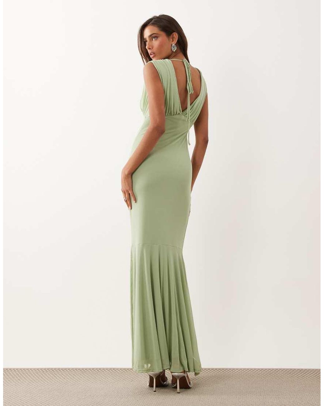 ASOS Green V Neck Fishtail Maxi Dress