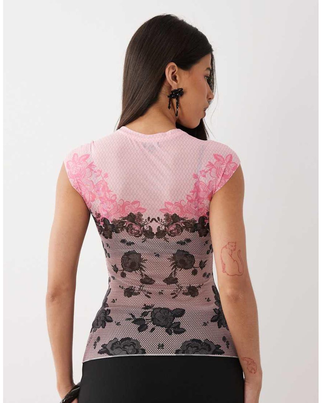 AFRM Pink Nina Printed Mesh Cap Sleeve Top