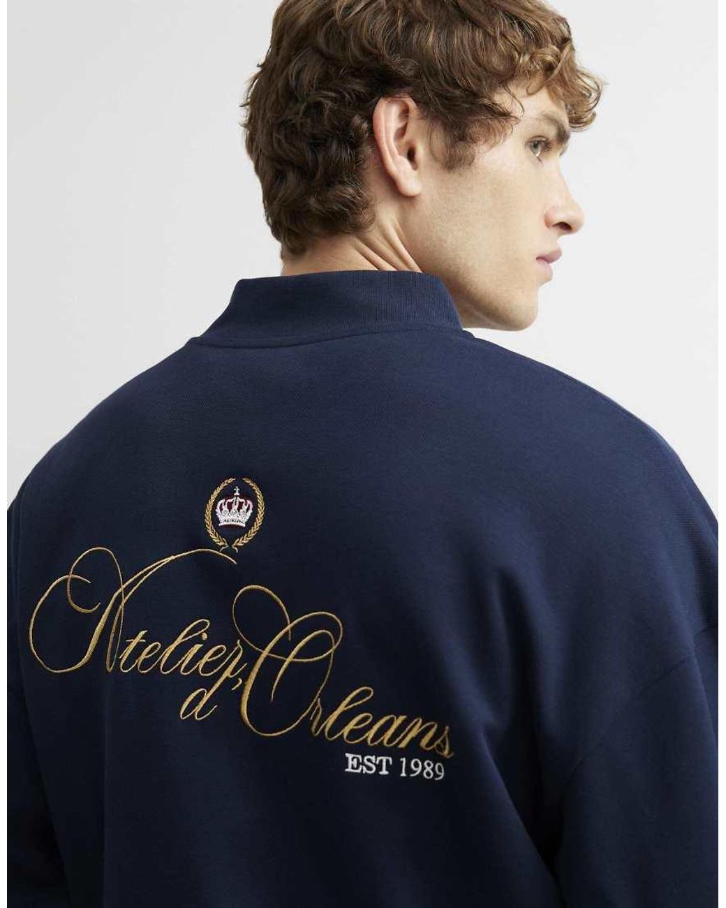 River Island Blue Oversized Fit Crest Bomber Jacket for men