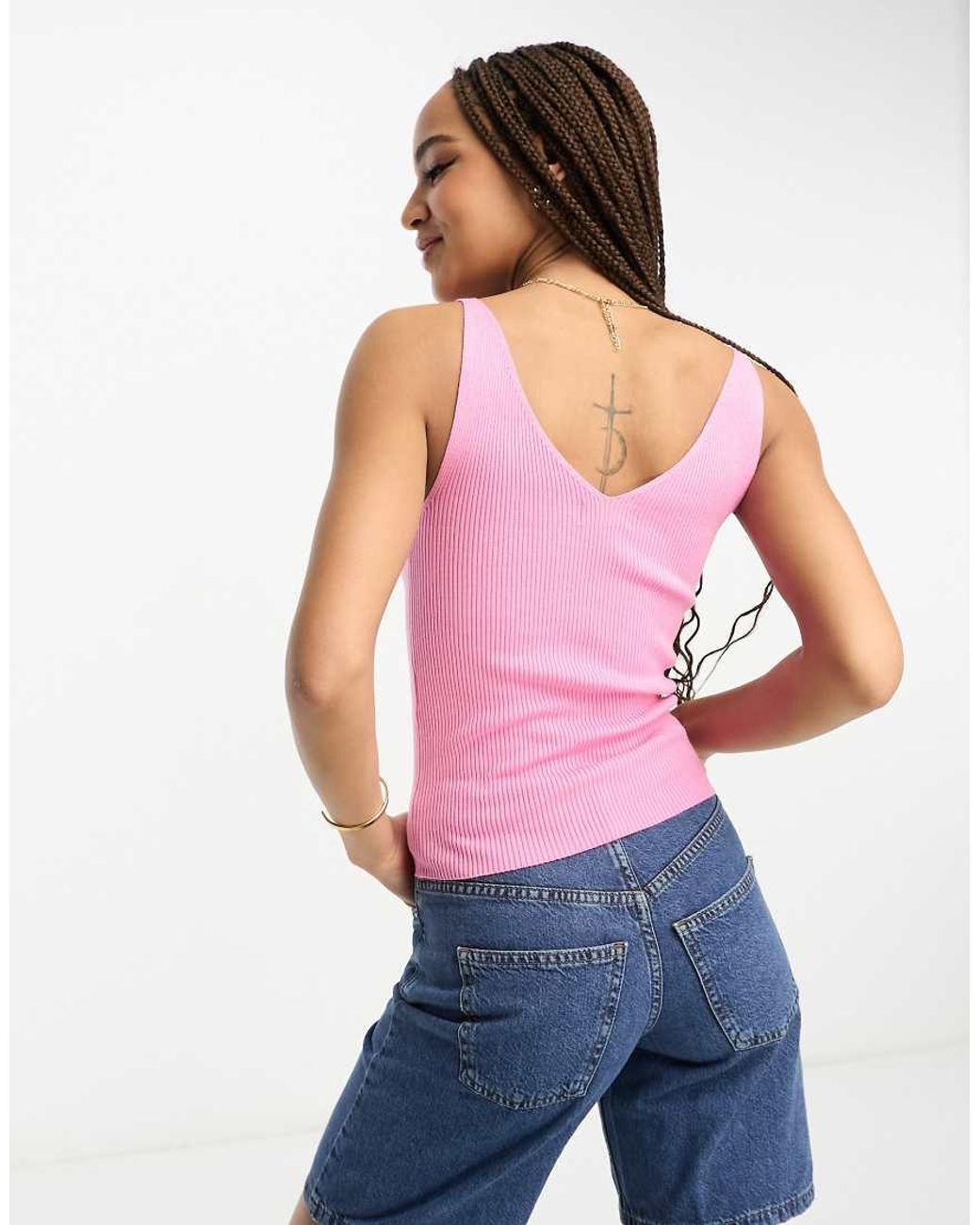 Jdy Pink V Neck Knitted Vest Top