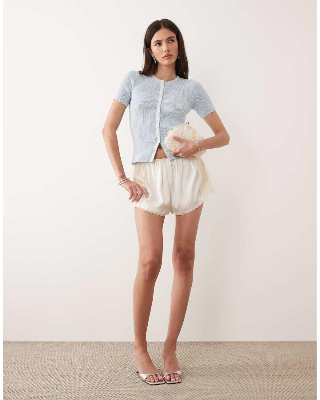 Pretty Lavish Multicolor Scallop Detail Knitted Short Sleeve Cardigan