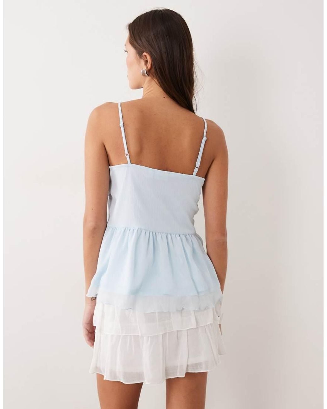 Vila Blue Tie Front Cami Top With Frill Trim