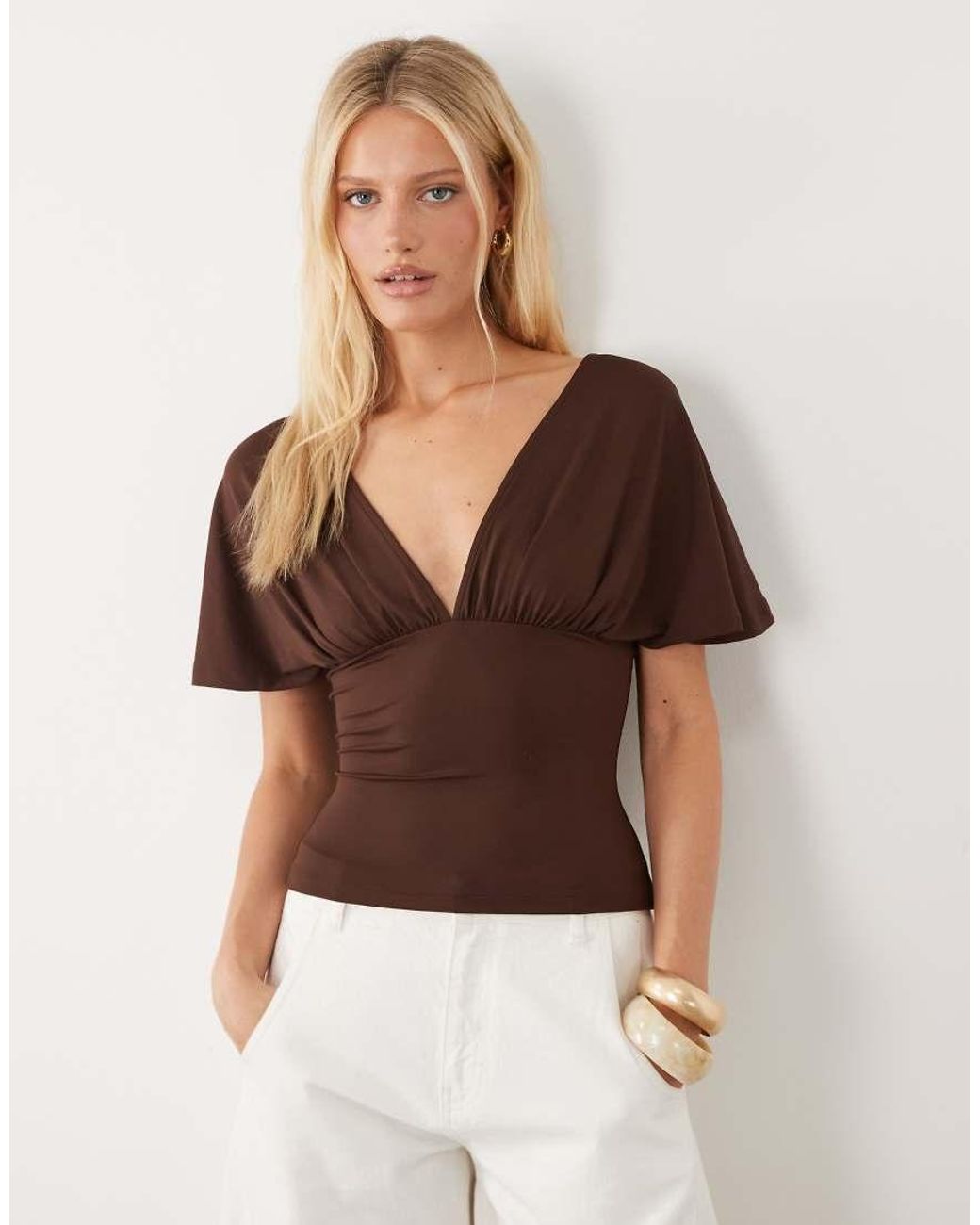 ASOS Natural Polyamide Plunge Sleeveless Tie Back Cinch Top