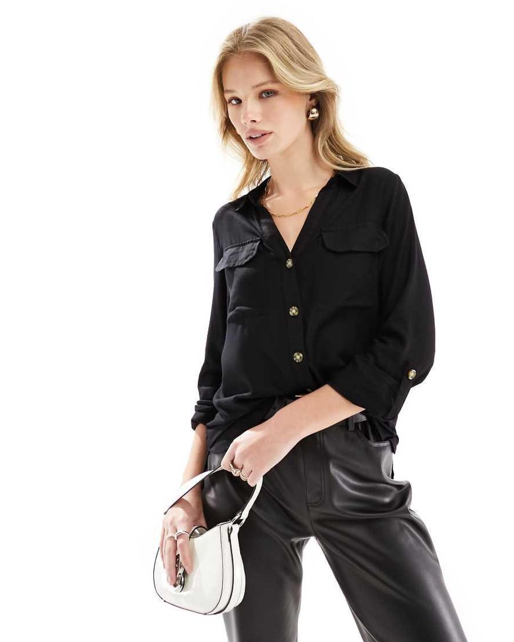 Vero Moda Black Button Down Shirt With Pocket Detail