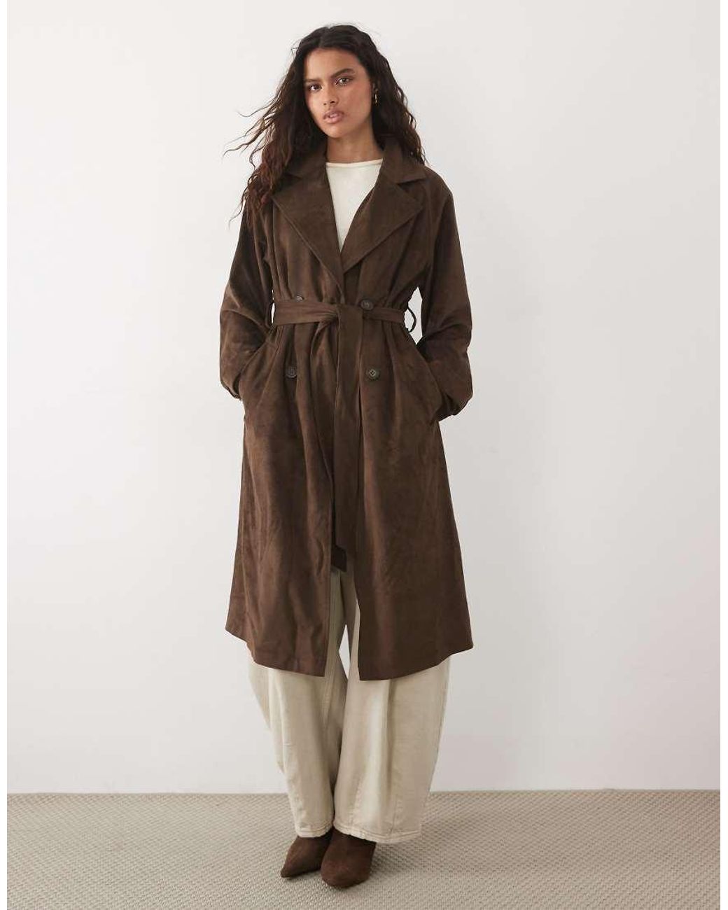 New Look Brown Faux Suede Trench